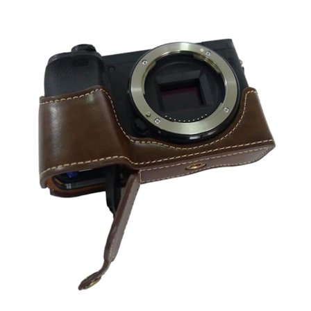 Sony A6400 / A6300 / A6000 halvkrops beskyttende læderetui - Kaffe