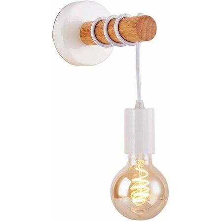 Retro væglampe i metal og træ, vintage industriel væglampe til indendørs brug, E27 pære ikke inkluderet, til soveværelse, stue, gang (hvid??)