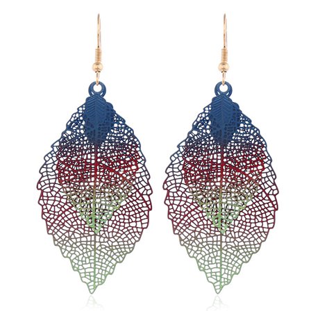 Dubbla Lager Blad Tofs Örhängen, Metall Datoriserade Blad Örhängen - Blå Röd Grön