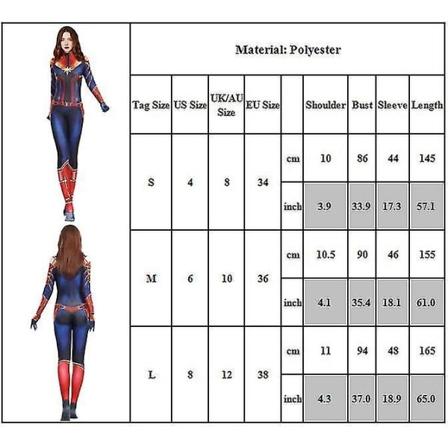 Captain Marvel Cosplay Hero Suit Kvinnlig Captain Marvel Kostym Halloween Party Klänning Upp BodysuitBY S S