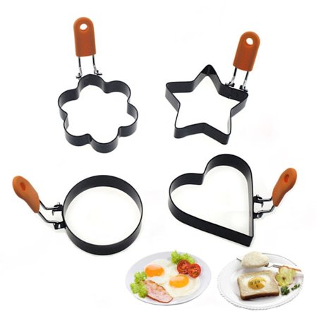 Pandekageforme, forskellige størrelser non-stick belægning morgenmadsværktøj med anti-skoldningshåndtag til bred anvendelse, 4 stk