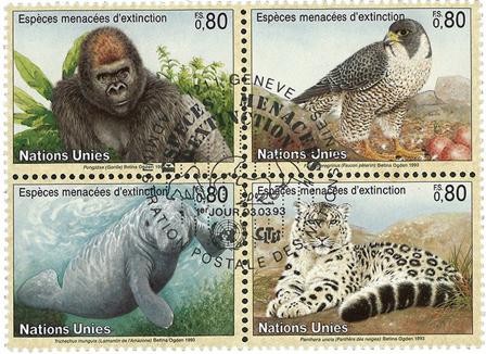 FN Geneve - Truede dyr 1993 - Stemplet sæt 4v