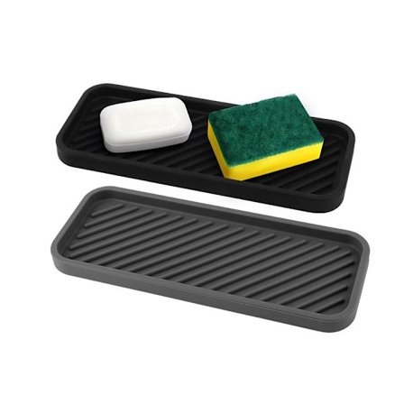 Silikone Vask Organizer - 2-pak Afløbsmåtter 22,8 cm x 9 cm - Køkken Organizer - Til svampe, opvaskemiddel, sæbe