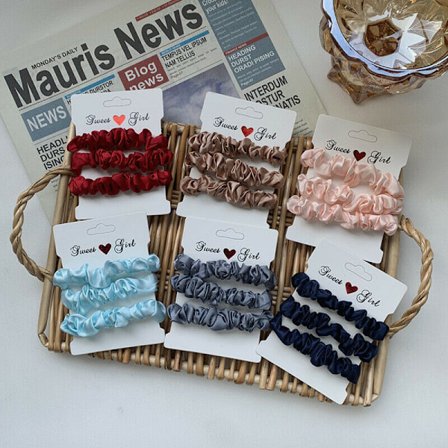 3Pcs/Set Silk Satin Small Scrunchies Cloth Ponytail Hair Ties Rope Rubber Band