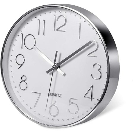 (20cm/12'', Silver) Premium Silver Väggklocka, Väggdekor, Modern Tyst Väggklocka för Kök Hemmakontor