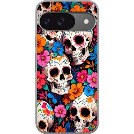 Yhteensopiva Puhelinkuori Google Google Pixel 9 Pro Sokerikallosulku Kuviomekshiinilla Väririkkaita Kukkia Meksikolaisessa Tyylissä