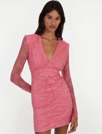 ROTATE Birger Christensen Lace Mini Ls Dress - Pink - 42