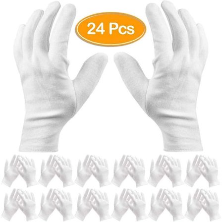 Pakke med 24 hvite bomullshansker, arbeidshansker, kosmetiske fuktighetsgivende hansker for tørre hender og eksem, smykkeinspeksjon
