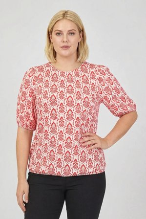 CISO - Kortærmet Bluse - Rød - Elastik i Taljen