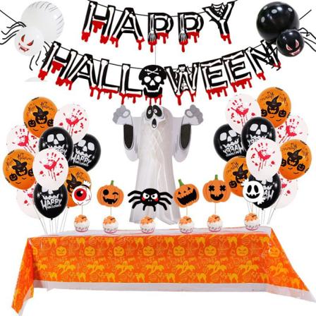 Halloween ballongsæt med blodige hænder og spøgelser eller kranier med festdekorationer til bordblodduge, stil E