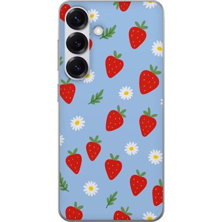 Kompatibelt Mobilskal till Samsung Samsung Galaxy S25 Jordgubbar jordgubbar tryck sommar bär blommor prästkragar svensk midsommar retro design kök