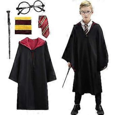 Harry Potter Poter 6-delt Sett Magisk Trollmann Cosplay Kostyme Karnevalskappe (135CM Rød)