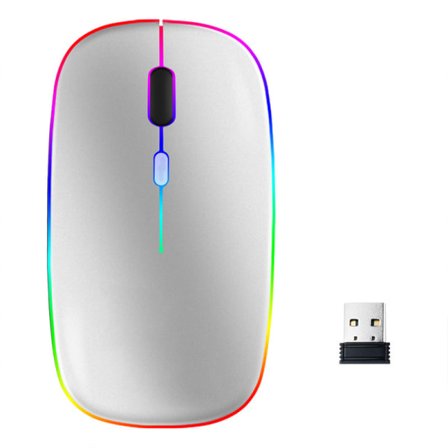 Trådlös datormus med RGB LED dubbelläge Bluetooth/Wifi Silver