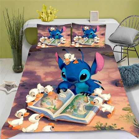 Önska Stitch 3D digitaltryck täcke, lakan, tredelad sängset
