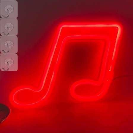 Musiknote Neon Skilte LED Neon Lys USB eller Batteridrevet LED Neon Lys Skilte Tik Tok LED Natlys til Soveværelse(Rød)