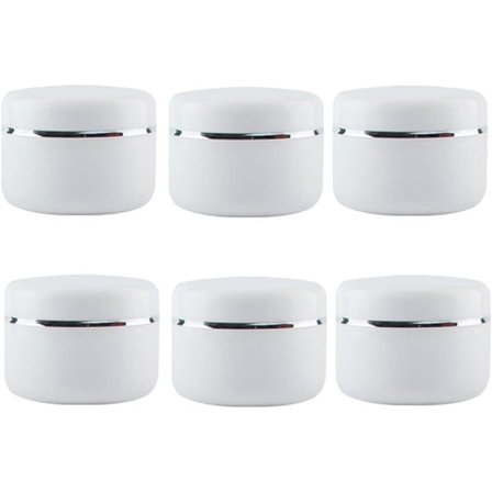 6-pack 100 ml vita plastburkar med lock, runda, vita, med insatser och skruvlock, påfyllningsbara kosmetikaburkar