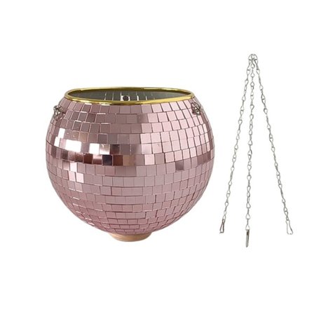 Spejl Disco Kugle Hængende Plantekar Kurv Lysende Urtepotte Vindue Planteholder