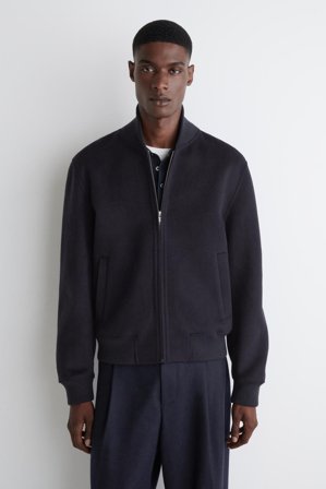COS Men's Double-Faced Wool Bomber Jacket in Blue