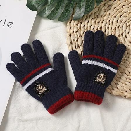 Vinterbørn Handsker Børn Dobbelt Indre Uld Drenge Piger Kulde-Proof Blød Varmt Tyk Efterår Elastisk Rejse Strikket Handsker dark blue 6-10 years old