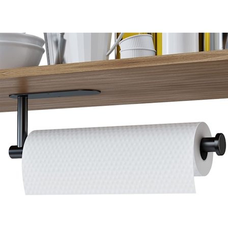 Køkkenrulleholder under skabet - Premium rustfrit stål - Nem installation af selvklæbende eller boremonteret - Sort