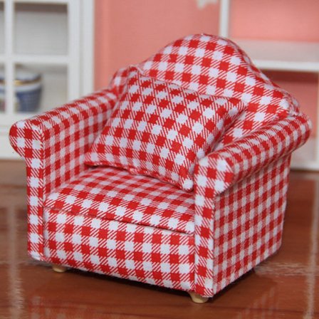 Fåtölj i lantlig stil mini soffa dockskåp miniatyr soffa och set trämöbler simuleringsmöbler flickors favoritgåva Red sunrise check