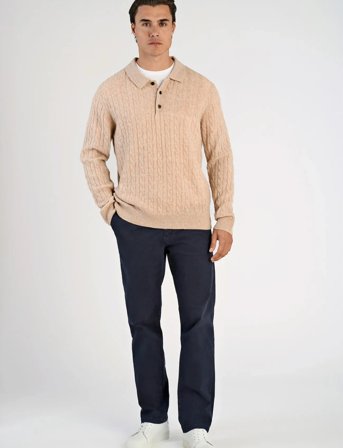 Lindbergh Lambswool L/S Button Polo - Beige - L