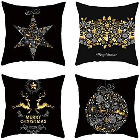 Set med 4 kuddfodral med julmotiv, dekorativt kuddfodral med texten God Jul