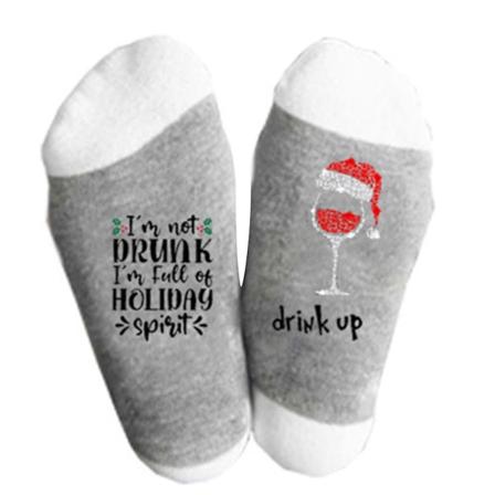 Jul Mid Calf Åndbare nyhedsstrømper Vinglastryk Jule-tema Afslappet sjove bomuldsstrømper Gave til voksne Unisex White