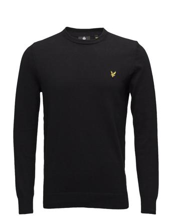 Cotton Merino Crew Jumper Strikkegenser M. Rund Krage Svart Lyle & Scott
