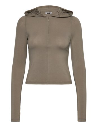 Weekday Slim Fit Lyocell Zip Hoodie - Khaki green - M