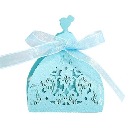 100 stk. Blomstret Blonde Udhulet Slikæsker Bryllupsfest Gaveæske Chokolade Gaveæske Polterabend Jubilæum Fødselsdag med Bånd blå blue