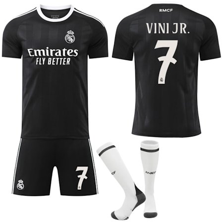25-26 Real Madrid Børn Voksen Sort Trænings Fodboldtrøje Sæt med Sokker