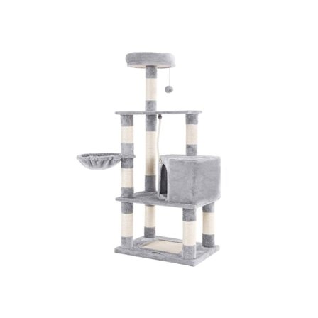 Rootz Skrapstolpe - Högt torn - Kattvänlig Mjuk - Skrapbräda - 2 grottor - Platssparande katt - Carb Certifierad spånskiva Plysch-sisal - Ljusgrå - 55