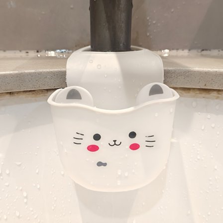 Sød Kat Silikone Vandhaneholder - 1 stk, Pladsbesparende med Drænhuller til Badeværelse & Køkken, Dekorativ Opbevaringshylde