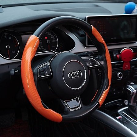 Rattstyrningsöverdrag för bil, halkfritt, säkert, mjukt, andningsbart, sportdesign (ljus orange)