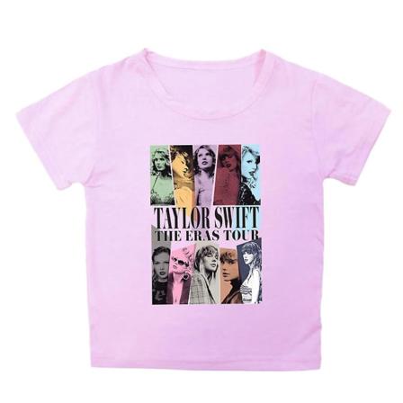 Lasten tytt jen Taylor Swift -painatuksella varustettu lyhythihainen T-paita py re ll p ntiell , kes asu Pink 6-7Years