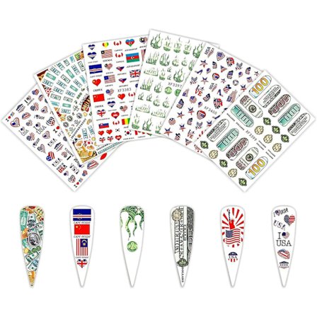 4. juli Neglesticker Patriotisk 3D Selvklebende 6 stk Neglekunst Dekal Amerikansk Flagg Uavhengighetsdag Dekorasjon Jeg Elsker Amerikanske 