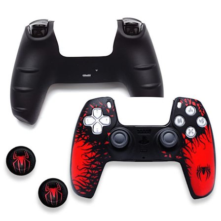 Silikonikotelo PS5-ohjaimelle ja 2 joystick-suojusta, musta punainen 02
