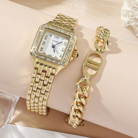 Damklocka + Armband Presentförpackning, Kvarts Klocka för Studenter - Presenter till Flickor