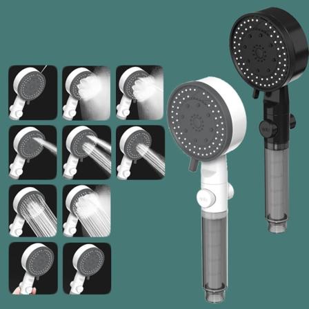 2 kpl:n korkeapaineinen suihkupää, 10 säädettävää tilaa, kylpyhuoneen käsisuihku pysäytystoiminnolla, kalkinpoistosuutin vaihdettavalla PP-puuvilla 