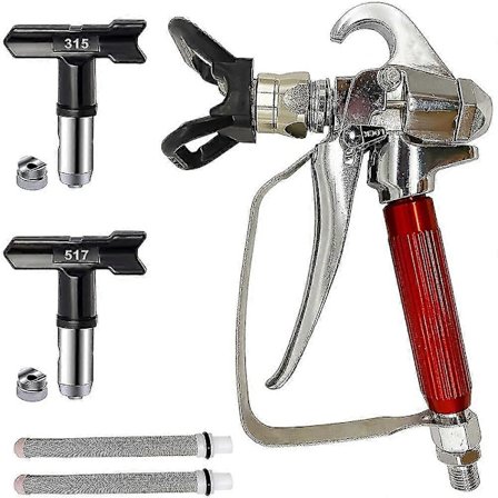 Airless malersprøjte med 2 stk. malersprøjtespidser (315, 517) og dyse + 2 stk. Airless sprøjtefilter Fo
