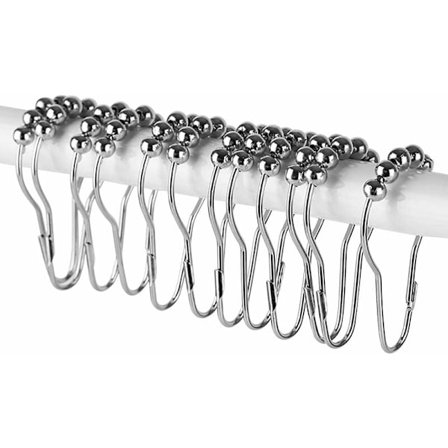 Duschdraperi-krokar, 12 rostfria ringar med skjutreglage, gardinringar för badrum duschstänger, sovrumsgardiner