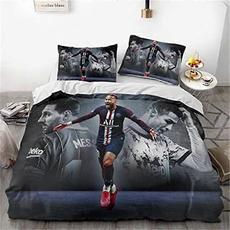 v1392 Sengetøj La Liga Neymar, Messi, -delt Sengesæt med Tegneserie-tema Dynebetræk, Åndbart Mikrofiber Materiale 3-delt Sengesæt (1 Dyne