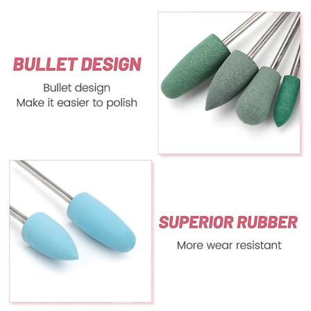 6 stk gummibelagte silikonspikerborsett profesjonelle mellomstore flammeformede spissformede poleringsverktøy keramiske spikerbormaskintilbehør