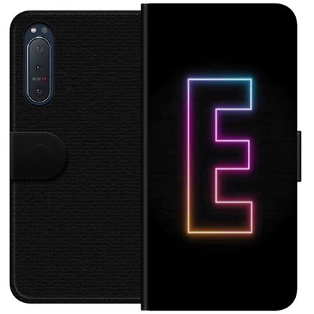 Yhteensopiva Lompakkokotelo Sony Sony Xperia 5 II Minimalistinen neonkirjain E kirkkaissa väreissä tummaa taustaa vasten modernissa ja tyylikkääss