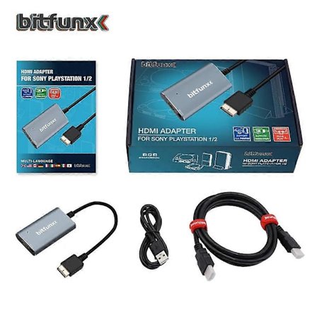 Bitfunx PS2 - HDMI-muunnin PS2 PS1 PlayStation 1/2 -pelikonsoleille RGB-YPbPr-kytkimellä