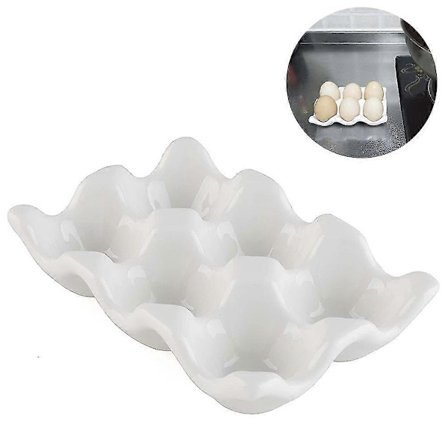 Keramisk Eggfat, Kjøkken Restaurant Kjøleskap Oppbevaring Og Kokbart Egg Porselen Dekorativ Kasse 6 Rute Egg Holder ZN