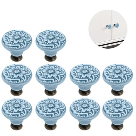 10 stk keramiske knapper, vintage skabslågegreb, grå