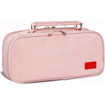 3-lags stort blyantshus pennepose opbevaringspose stor kapacitet opbevaring stationær arrangør taske til skoleartikler kontor college teenagere (Pink)