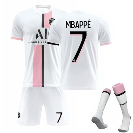 2122 Paris borte hvit drakt Mbappe fotballuniform + sokk 24(130-140cm)